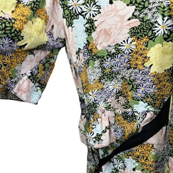 Rokh Silk Split Floral Frill Dress Ruffle Strap Pink Yellow Blue Women's Size 10 - Picture 7 of 16